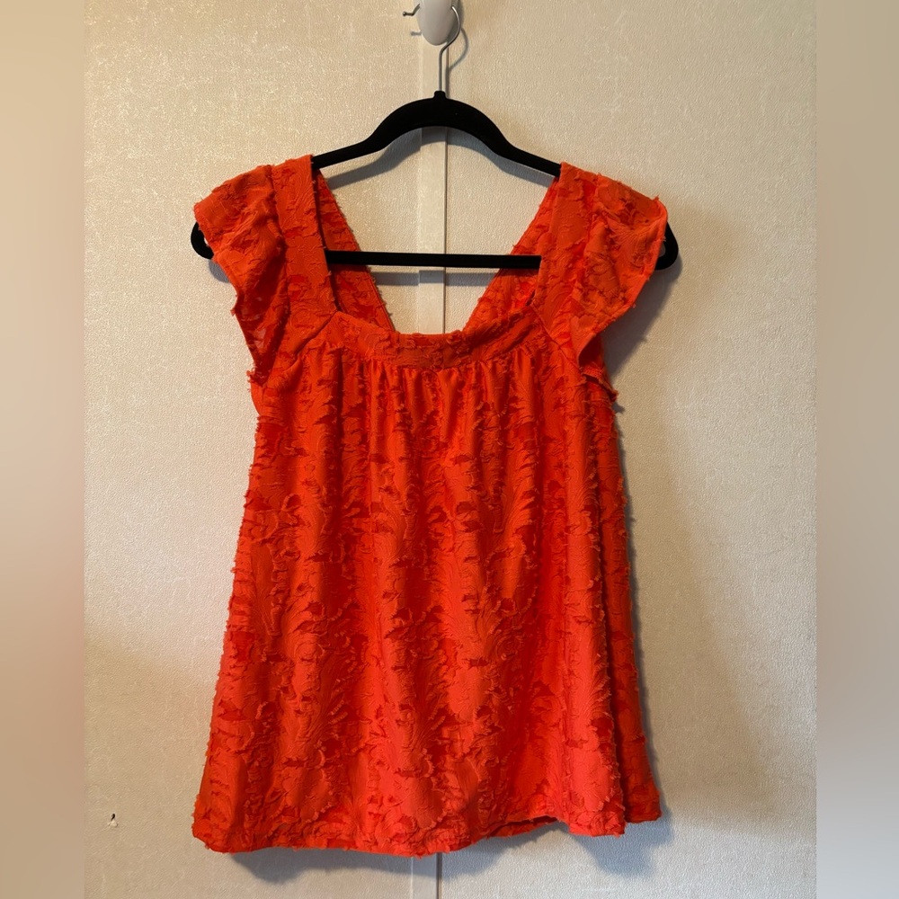 LC Lauren Conrad Orange Textured Flutter Sleeve Blouse